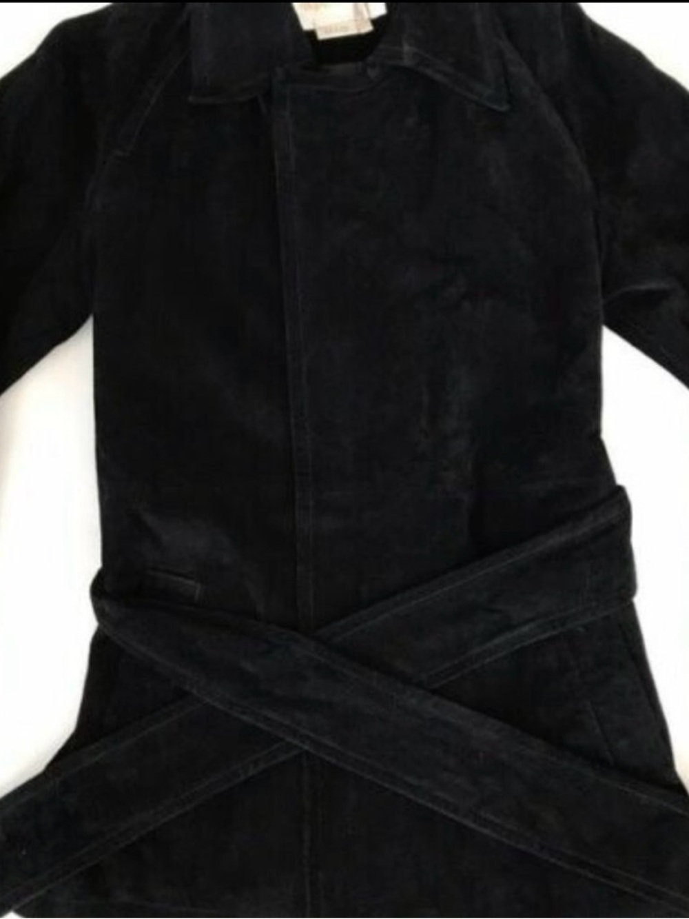 MARGARET GODFREY BLACK BELTED SUEDE LEATHER JACKET